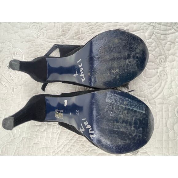 Gino Vaello Women's Size 7 Black Suede Sling Back Peek A Boo Toe Heel Pumps - Picture 5 of 10